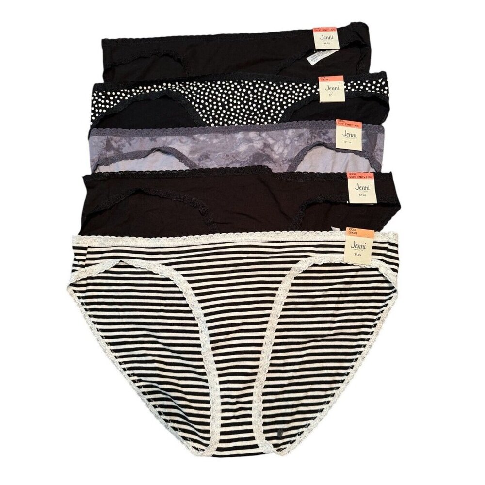 Lot of 5 Jenni‎ Women's Sz 3XL Lace Trim Cotton Bikini Panties Underwear